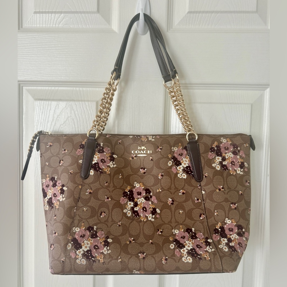 COACH Signature F32118 Women's Coated Canvas,Leather Tote Bag Beige,Brown,